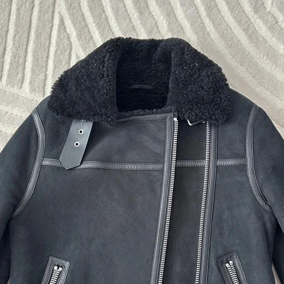 All Saints Black Shearling Jacket - Picture 2 of 10
